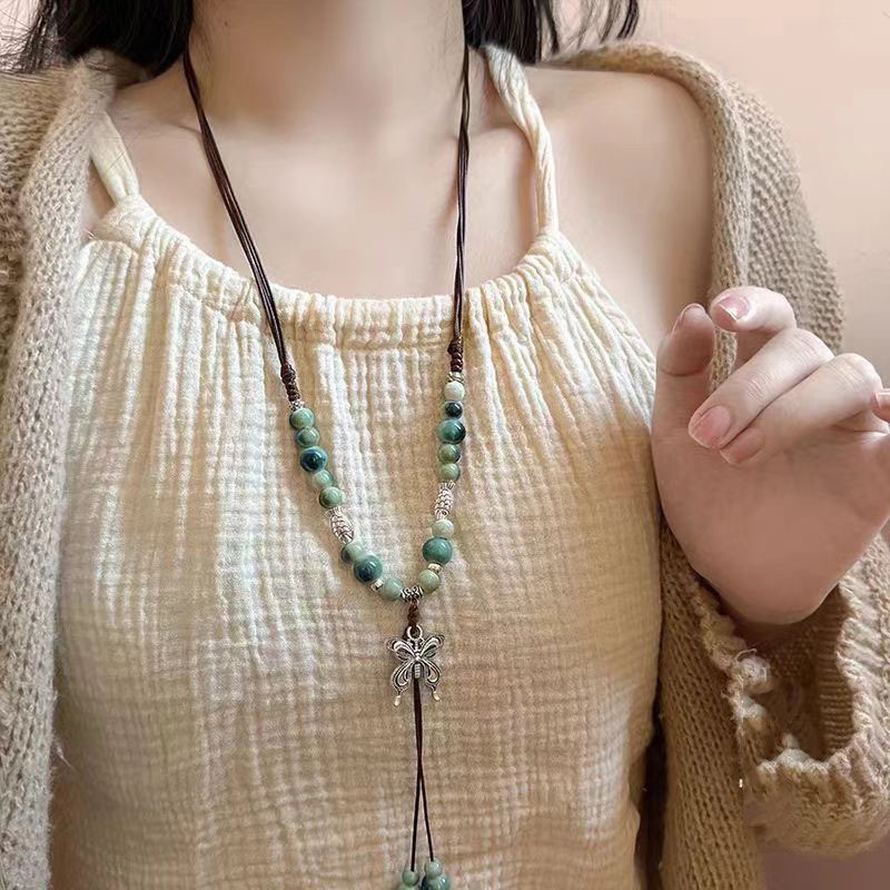 New Chinese Long Tassel Necklace Women's Antique High-end Butterfly Pendant Woolen Chain Niche Vintage All-match Accessories