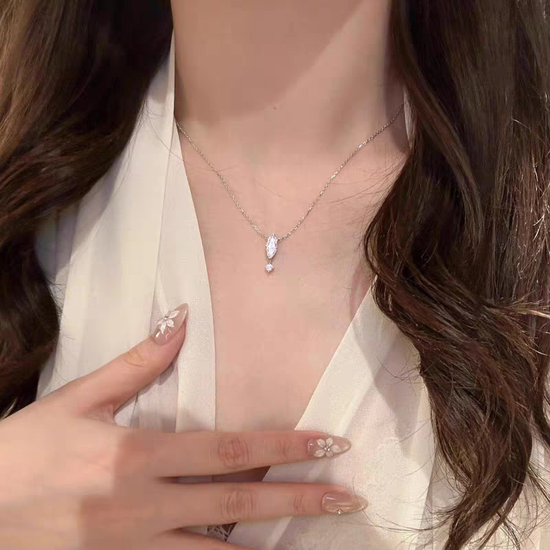 s925纯银马眼水滴钻项链女轻奢高级感简约锁骨链百搭爆闪单钻首饰|undefined