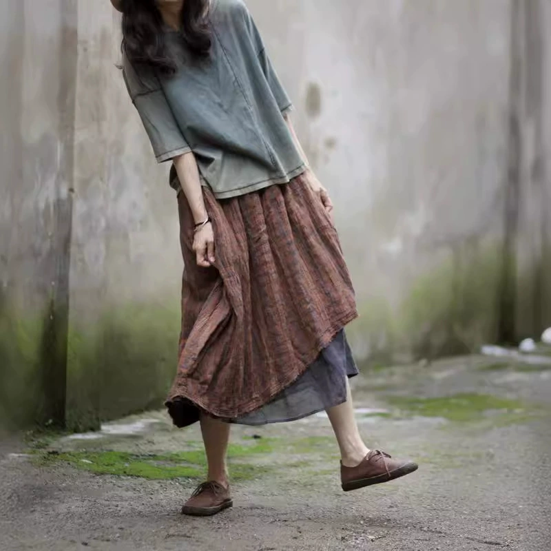 Summer thin retro soft skirt, cotton and linen