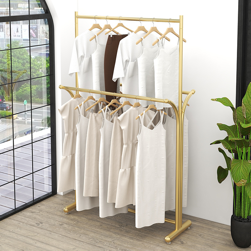 洋服店双棒展示棚男性女装中島棚二列上下階服装棚二重床吊りハンガー|undefined