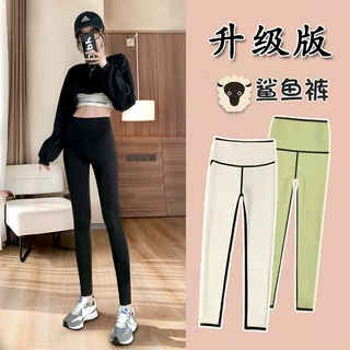 鲨鱼裤加绒加厚外穿打底裤女2021秋冬显瘦高腰瑜伽芭比裤九分裤子