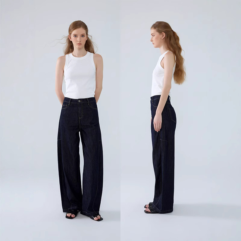25 New Tote High-Waisted Comfortable Natural Cotton Non-Fading Blue Wide-Leg Full-Length a Version Denim Pants for Women Ins Trend