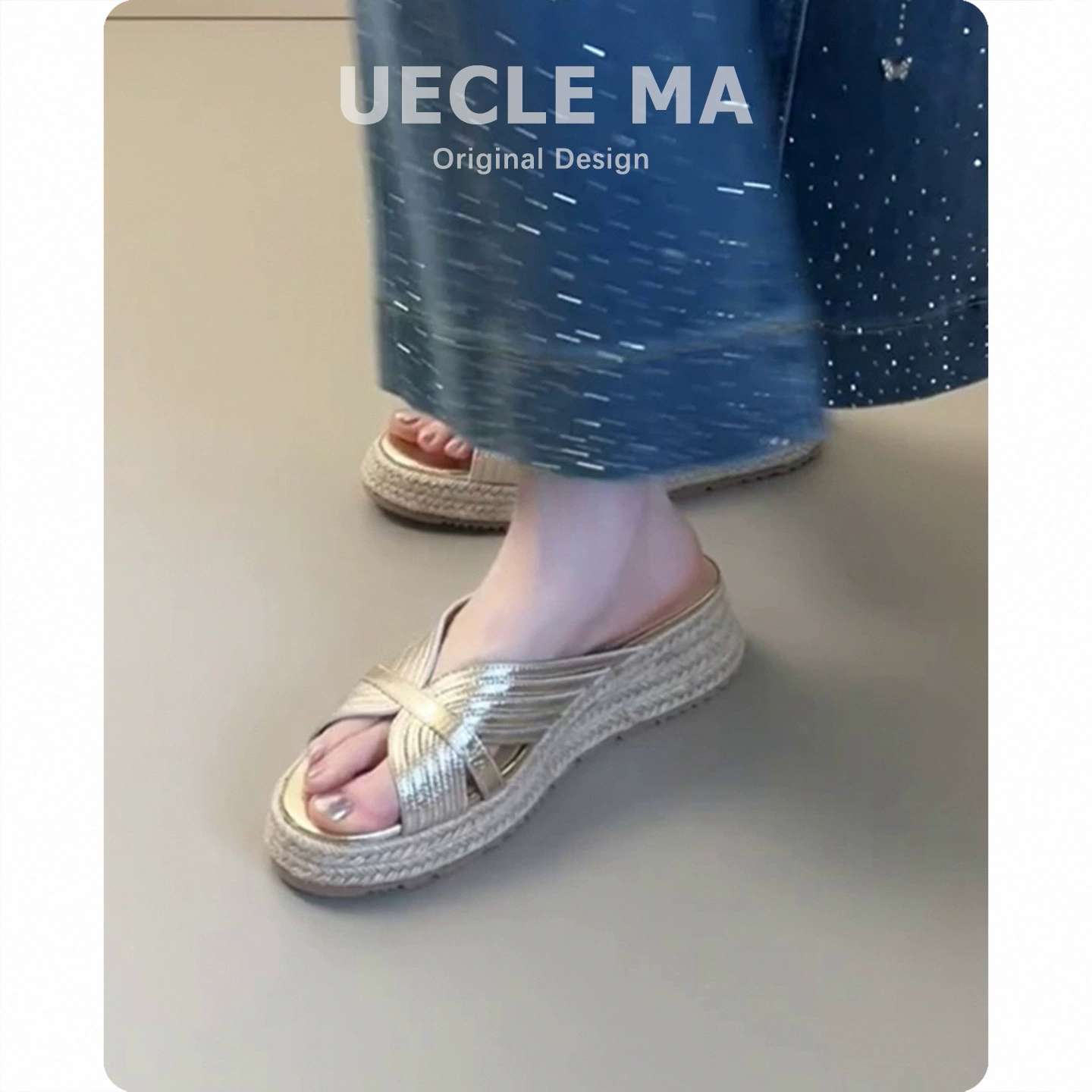 Sheepskin ~ Thick-soled slippers for women, summer outer wear, new silver Birkenstock shoes, matching skirts, linen-soled sandals