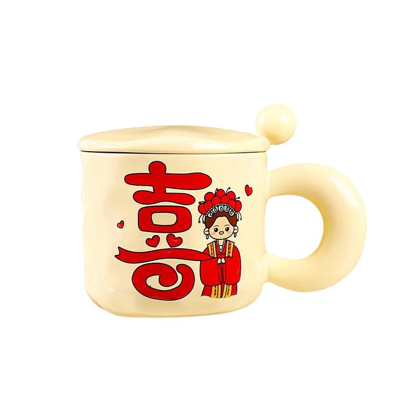 Regalo DE BODA chino taza doble Taza de cerámica pareja de alto aspecto festivo taza de bebida personalizada taza de café Linda