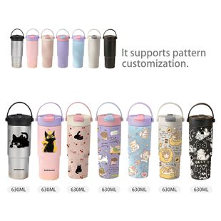 Light Luxury Stainless Steel Ceramic Thermos Cup 30oz Handle Car Cup Ceramic Liner Coffee Cup Outdoor Portable Water Cup