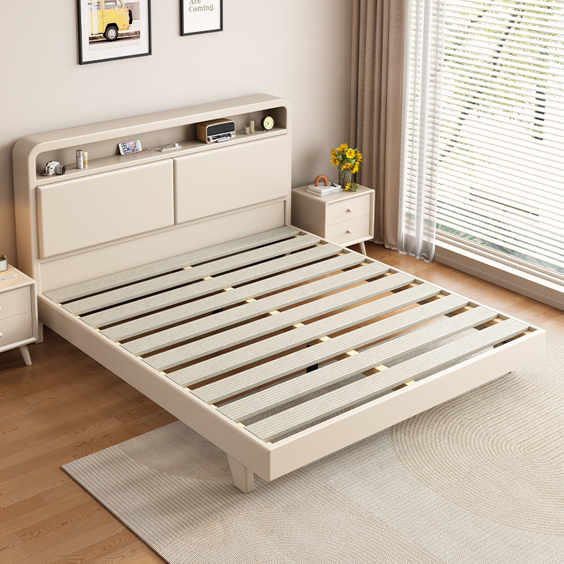 Cama silenciosa de estilo crema blanca nórdica moderna simple cama de madera maciza 1.5m 1.8 cama principal cama económica