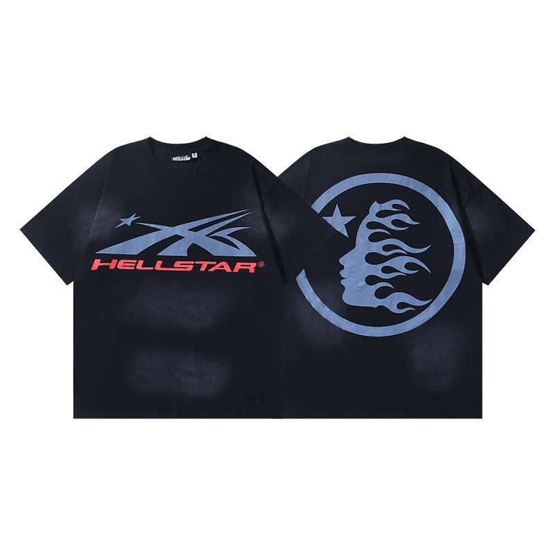 25ss 夏新作 Hellstar アメリカンファッション ハイストリート ウォッシュ加工 ダメージ加工 プリント ゆったり 半袖 Tシャツ 男女兼用|undefined