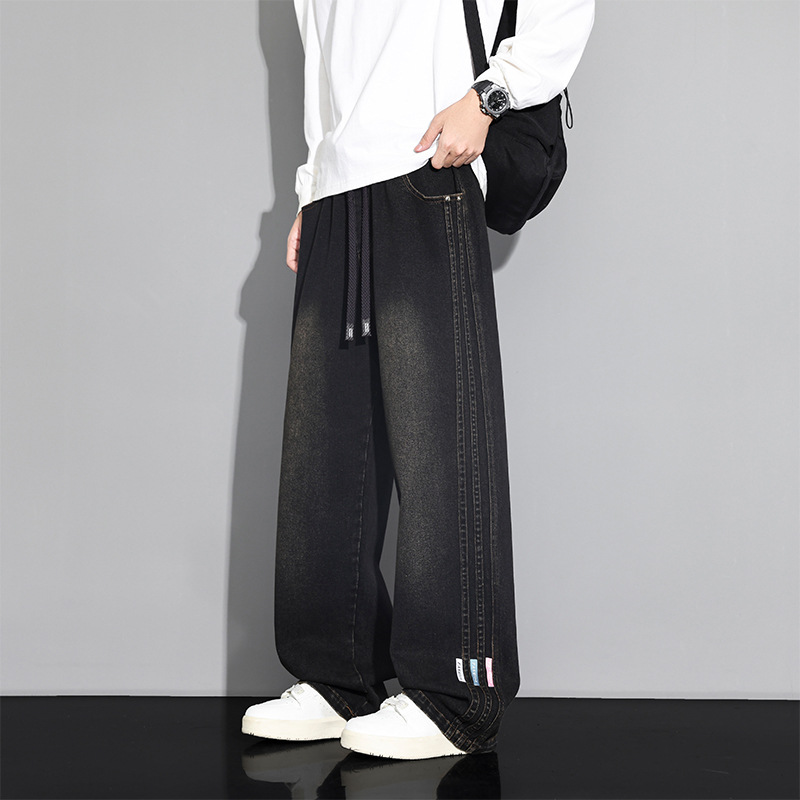 JYF-2788 New Autumn/Winter Jeans, Loose American Style Men's Wide-Leg Pants, Straight-Leg, Versatile, Washed, Casual