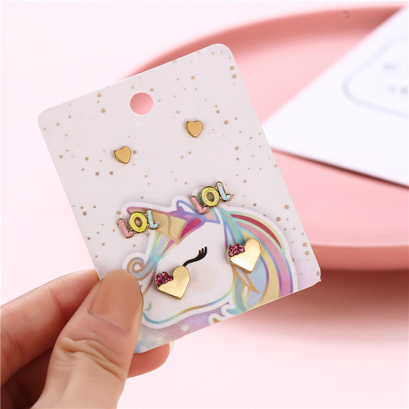 Cartoon Style Heart Shape Alloy Plating Girlu0027S Ear Studs 3 Pairs