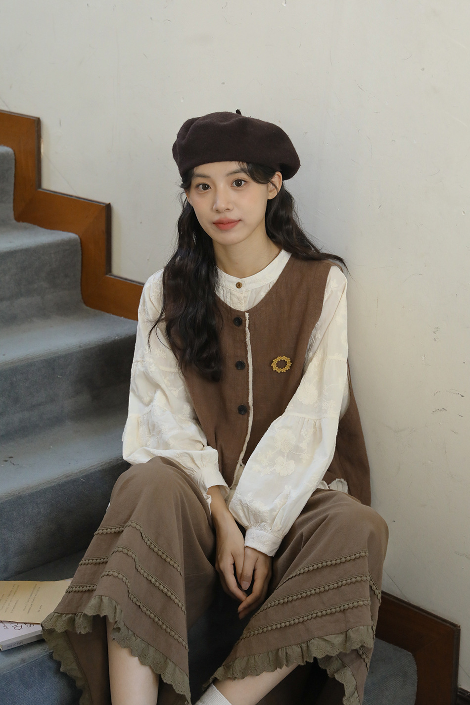 Real Shot: Japanese-style Design, Elaborate Embroidery, Pure Cotton Women's Shirt, Spring French Vintage High-end Shirt_ecoleips.com