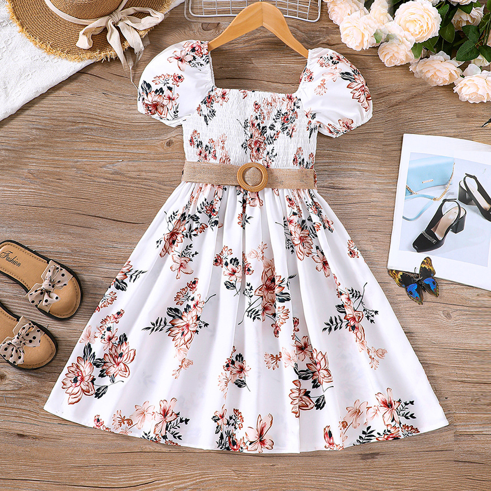 Ew Export Children's Clothing for Middle-Aged and Older Girls Summer New Romantic Pastoral Vacation Puff Sleeve Dress Dq1672-C