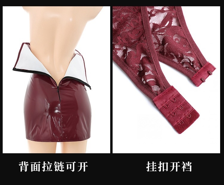 Feimu & Miji Lace Bodysuit with High-Waisted Leather Skirt Set 6529 — detail image 13