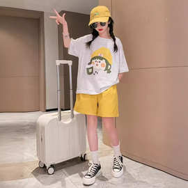 女童夏季薄款时髦洋气韩版休闲夏装两件套中大童短袖短裤运动套装