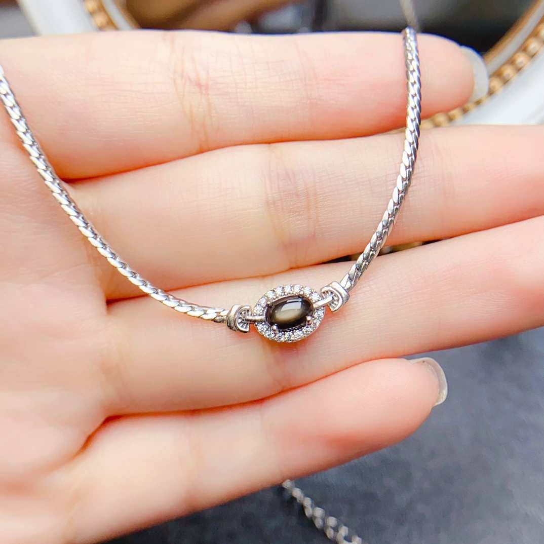 Новый натуральный сапфировое ожерелье S925 Серебряный инкрустированный основной камень 4*6 мм дикий сетка красный для женских аксессуаров оптом