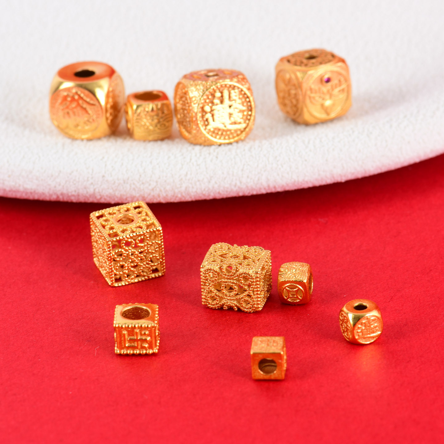 Ancient Copper-Plated 24K Real Gold Square Beads for Wealth and Protection, DIY Jewelry Accessories with High Color Retention