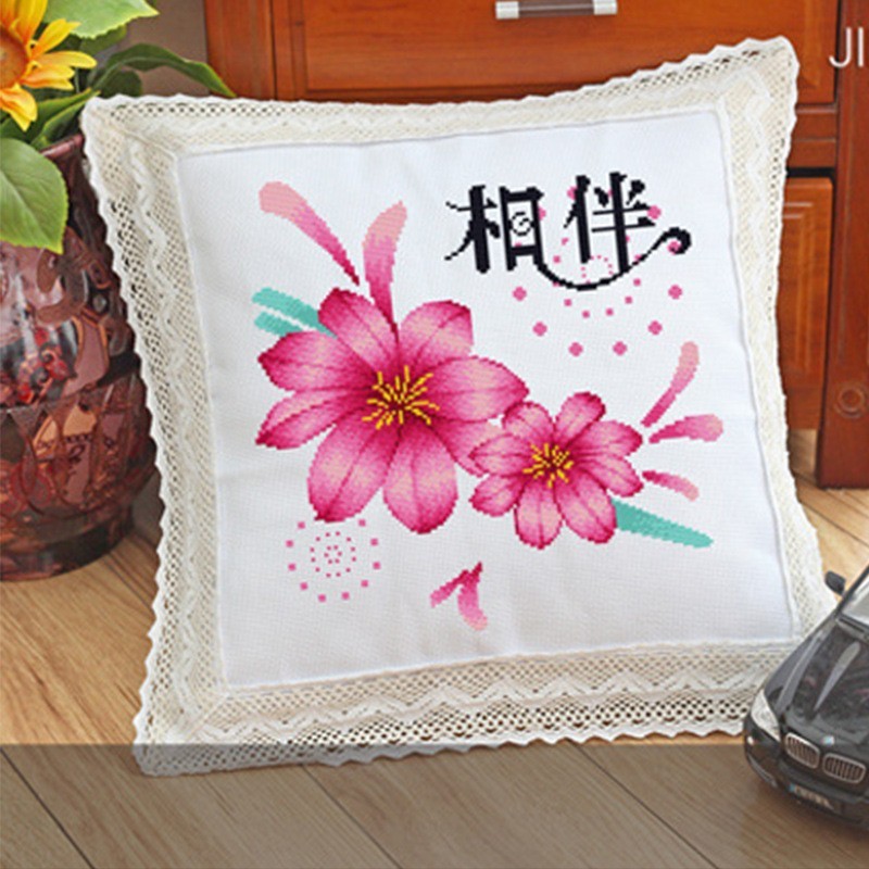 Bordado DIY punto de cruz almohada hecha a mano sala de estar almohada cojín de la boda Lu Bordado pareja de dibujos animados impreso almohada Coche
