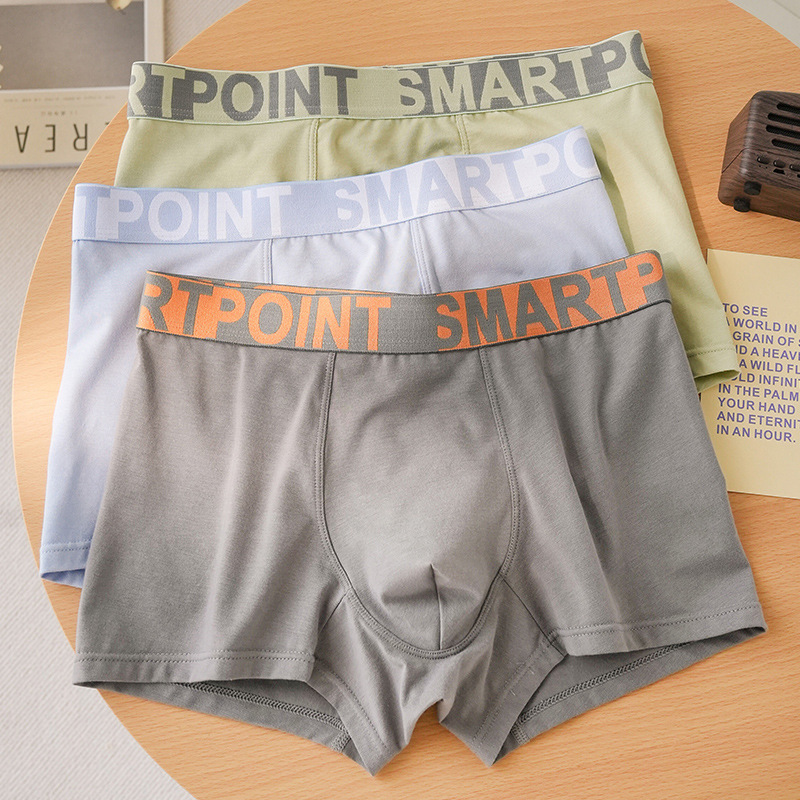 Calzoncillos bóxer de cintura media para hombre, shorts de cuatro esquinas, ropa interior juvenil para todas las estaciones, elegante, cómoda, deportiva, ropa interior masculina de puro algodón.
