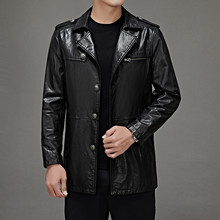 海宁真皮皮衣男士牛皮中长款皮风衣翻领中年皮夹克春秋新款外套男