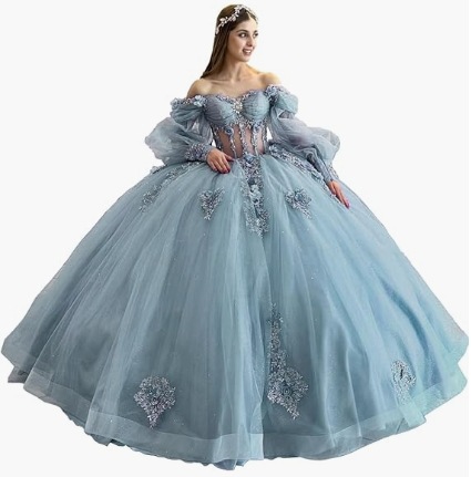 Flores vestido de adulto con mangas brillante con cuentas vestido dulce 2026 nuevo vestido de baile de hombro para mujeres image 36