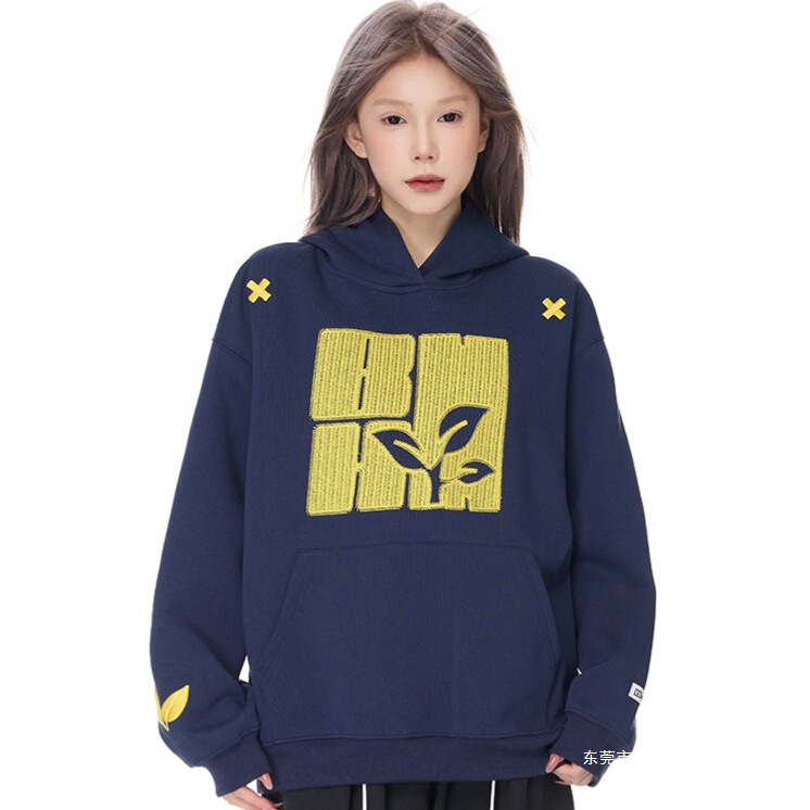 2025 National Trend American Clover Cross Letter Herringbone Embroidered Hooded Sweatshirt for Men and Women Heavyweight Loose Hoodie