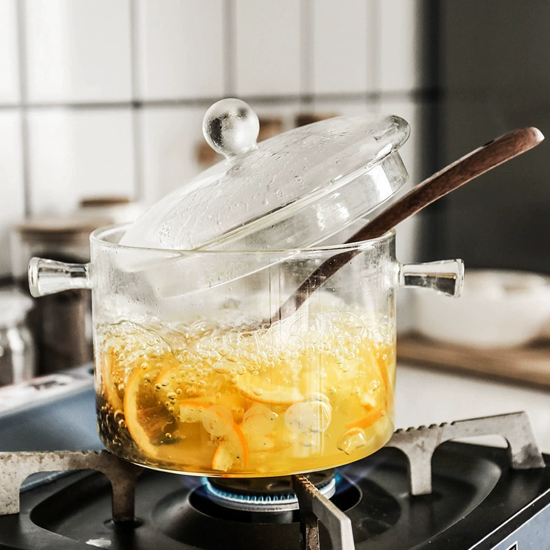 Боросиликатная жаростойкая кастрюля с ушками для лапши и салата, стеклянная посуда, объём 1.3–1.9 л