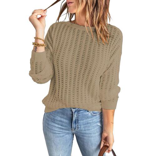 Women's Knit Round Neck Laced Top - Fall/Winter New Collection from Europe and America