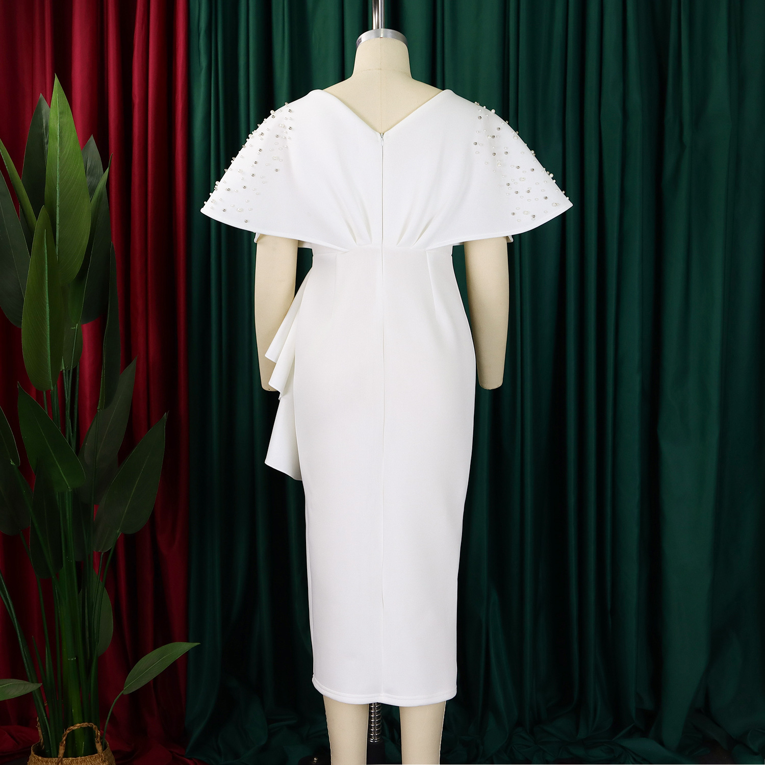 Robe de soirée sexy à col en V et à volants avec fente perlée, robe de banquet de tempérament de célébrité_voghion.com