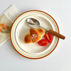 UMC7批發葉子家彩色線圈菜盤復古陶瓷吐骨碟女特別好看的平盤家用