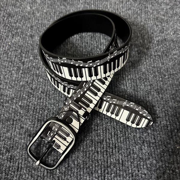 Piano Key Print Fashion Belt, Unisex Versatile Music Style Pin Buckle Leather Belt, Trendy Personalized Decorative Style