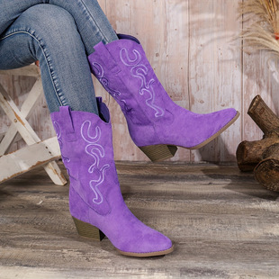 W 37548 Cowboy Mid Calf Boots ţ�дָ���ѥ�羳���uͨ���R