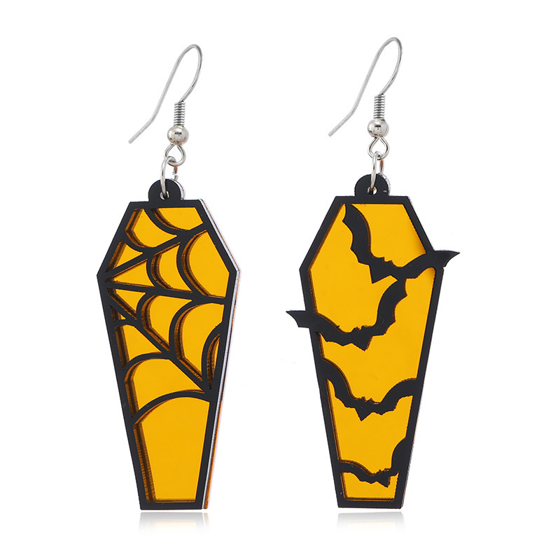 Creative Retro Halloween Earrings Spider Pumpkin Witch Acrylic Earrings Personality Coffin Hollow_voghion.com