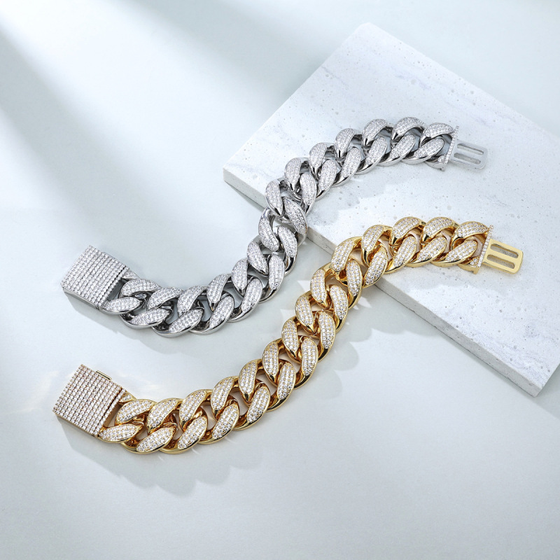 Luxurious Wedding Jewelry! Gold and Silver Textured Cuban Bracelets with Full Diamond Inlay, Showcasing Individual Charm. Custom Wholesale Luxurious Wedding Jewelry! Gold and Silver Textured Cuban Bracelets with Full Diamond Inlay, Showcasing Individual Charm. Custom Wholesale