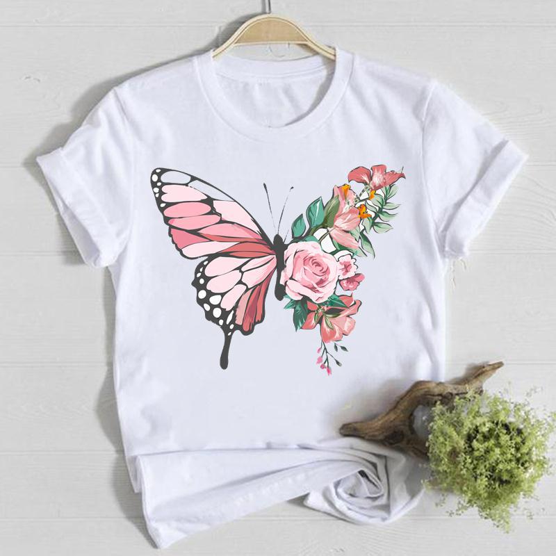 112g Weight Short Sleeve Sleeve Length Pullovers Placket Type Regular Sleeve Sleeve Type Polyester Fabric Type Regular Top Length Wholesale Women'S Casual Classic Style Butterfly Short Sleeve Printing T-Shirts