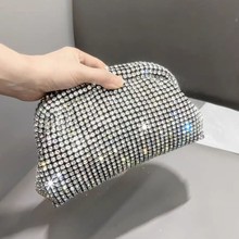 跨境时尚满钻夹口女包法式闪亮镶砖手拿包宴会云朵包高级感单肩包
