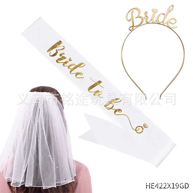 Partido único europeo y americano novia velo novia para ser bronceado correa de hombro etiqueta con traje insignia