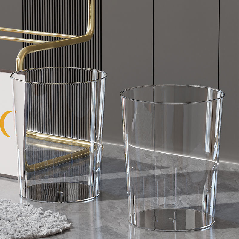 Transparent Trash Can for Home Use, New Light Luxury Style for Bedroom, Bathroom, Simple Office, Living Room, Flower Awakening Bin, Large Size