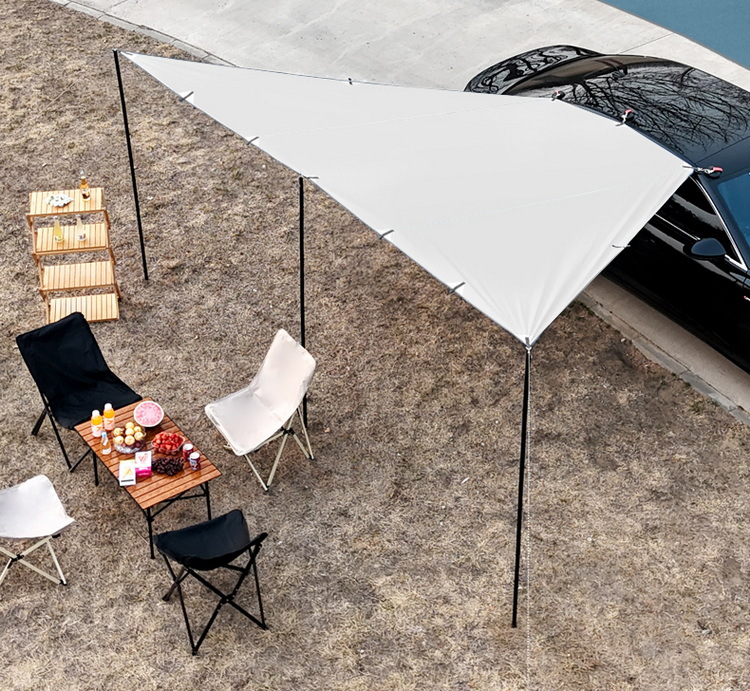 Car Rear Quick-Open Canopy Outdoor Camping Tent Sunshade Canopy Car Side Black Glue Sun Protection Rainproof Silver-Coated Canopy Pole