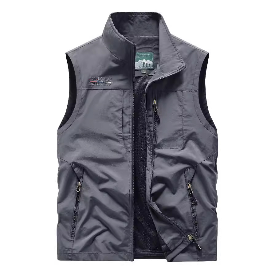 Chaleco de hombre primavera y otoño de bolsillo al aire libre de secado rápido de mediana edad herramientas deportivas de ocio chaleco de color sólido suelto chaqueta