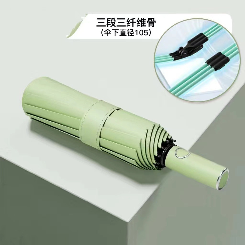 Paraguas totalmente automático para mujer, paraguas de tres pliegues, revestimiento negro, doble uso para sol y lluvia, paraguas parasol, protección UV, paraguas para el sol, paraguas publicitario