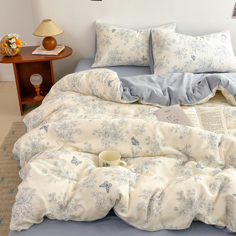 Todo el algodón otoño invierno doble hilo espesado cuatro piezas Xinjiang colcha de algodón de lana larga una cama de algodón puro cuatro piezas