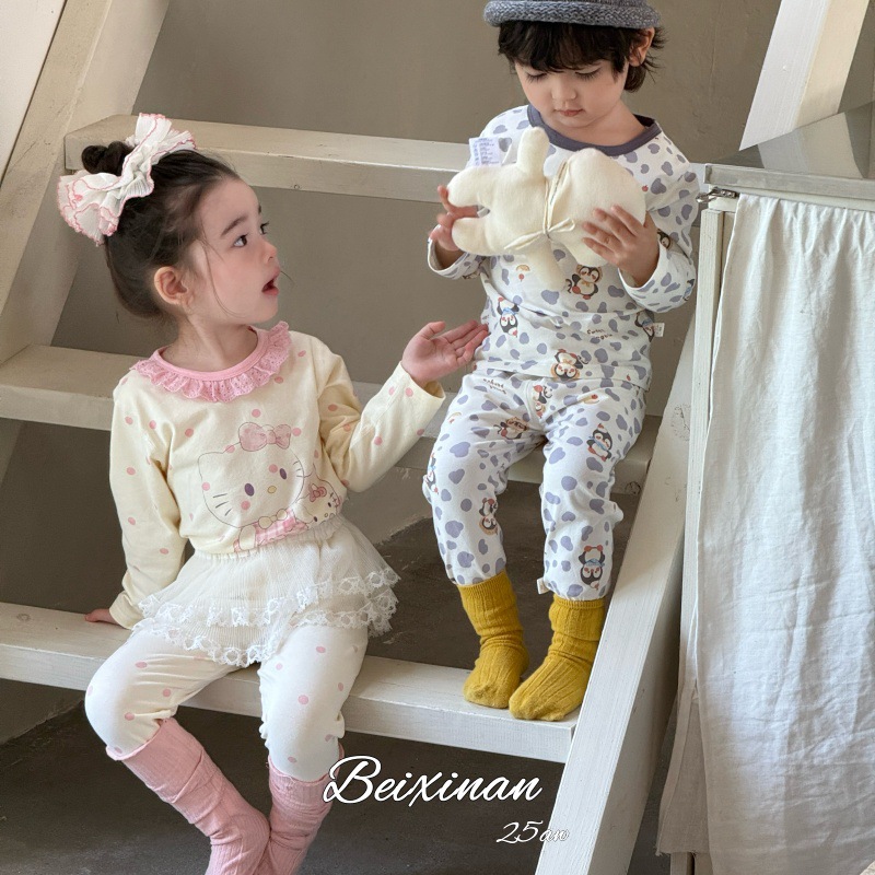 25 Autumn and Winter Kidsren's Class a Pure Cotton Lycra Autumn Clothes and Long Pants Home Clothes Set Class a Boneless Base Layer Suit