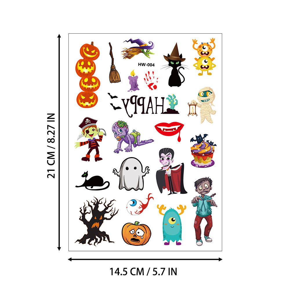 Tatuajes Temporales Infantiles de Halloween de Papel de Transferencia de Agua Impermeables