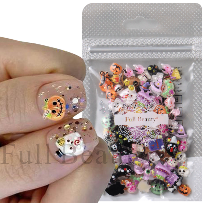 fULL BEAUTY跨境新款美甲万圣节混装暗黑可爱鬼南瓜幽灵袋装饰品|undefined