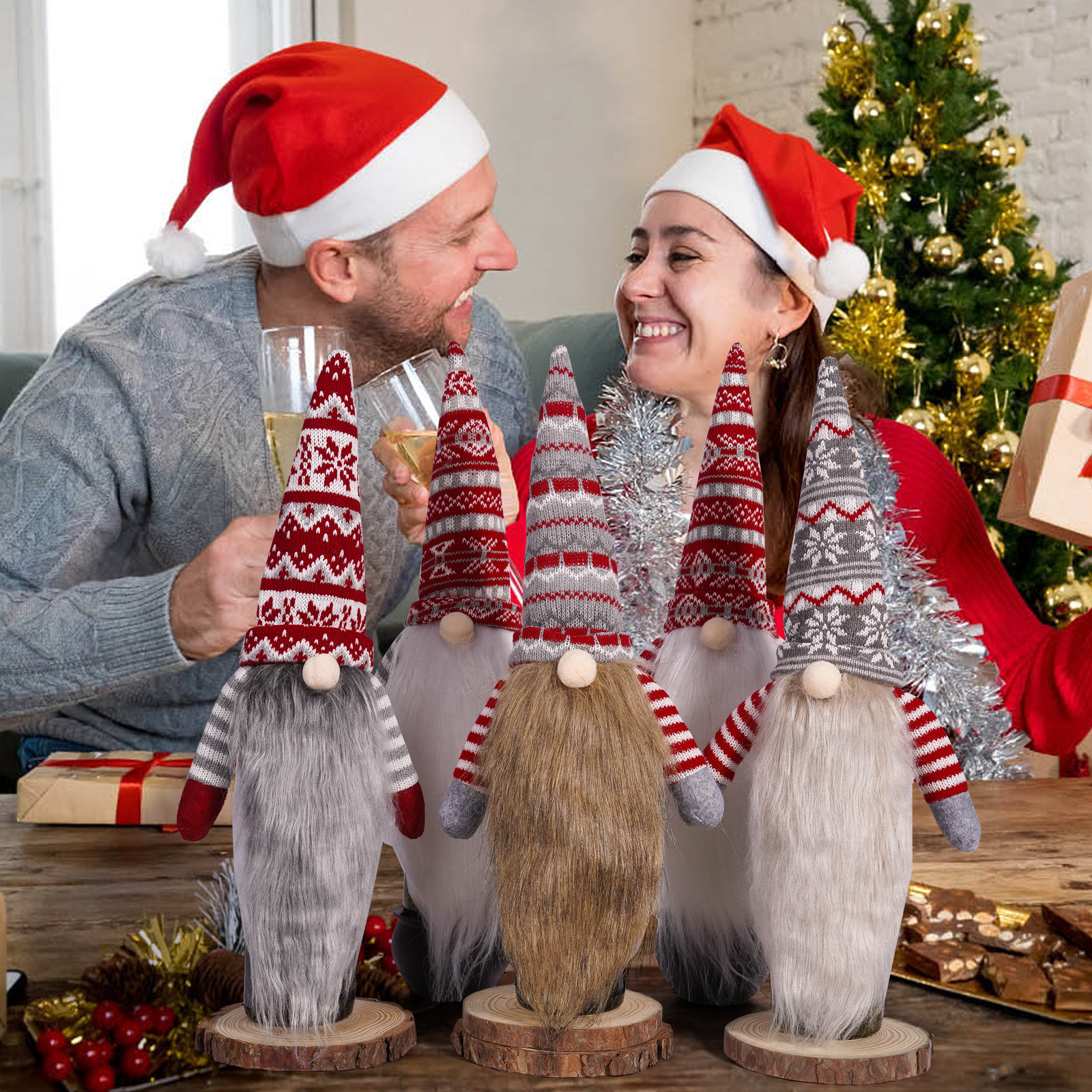 Decoraciones navideñas transfronterizas europeas y estadounidenses de punto sin rostro hombre barbudo botella de vino tapa de botella de vino decoración de vacaciones