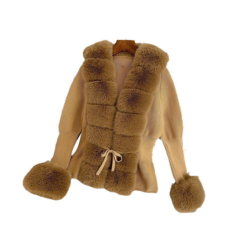 Dameskleding warme uitverkoop herfst en winter nieuwe dames gebreide trui bont vos bont sluiting manchetten afneembare gebreide trui_voghion.com
