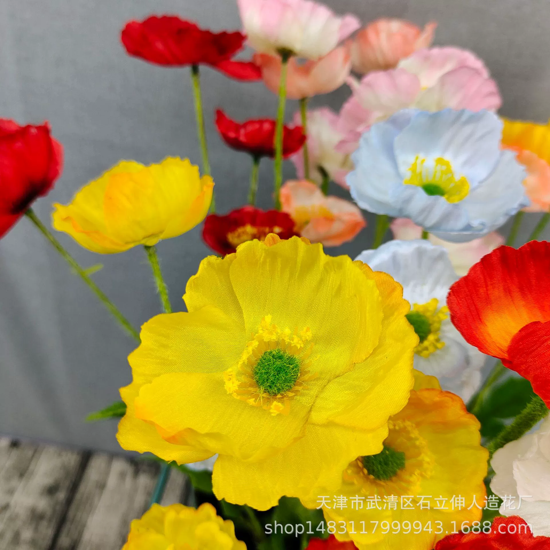 Manufacturer supplies artificial poppies, poppy flowers, wedding hall road leads, artificial flowers decoration, wholesale artificial flowers