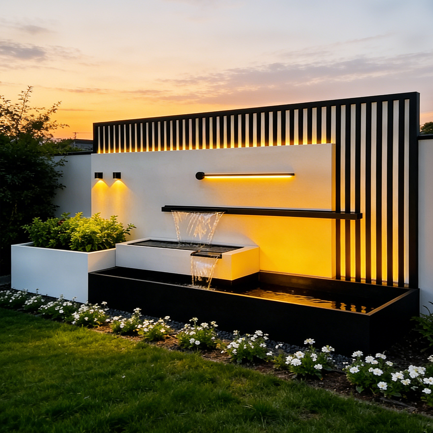 定制不锈钢流水景观墙现代风金属影壁水幕墙别墅庭院循环水屏风墙