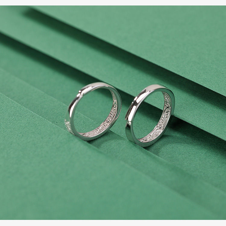 Nhẫn đôi bạc S925 phong cách dân tộc họa tiết cỏ Đường tốt lành — Nam (Khoảng 2.7 gram) chi tiết 4