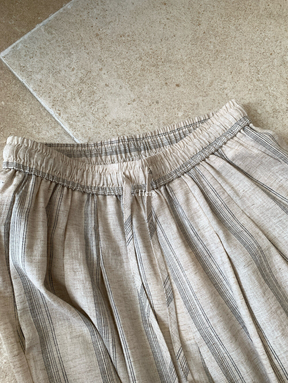 Quần culottes nữ ống rộng cạp cao chun rút dây sọc kẻ chất liệu ramie mùa hè — Màu cà phê, màu mơ chi tiết 21