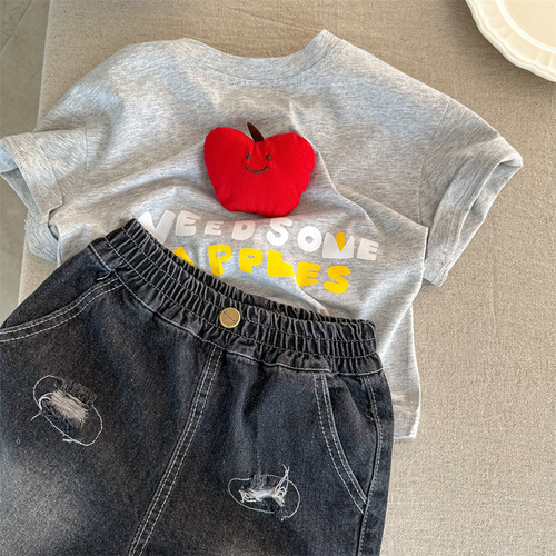 Pure Cotton Kids' T-Shirt with 3D Fruit Design, Short Sleeves – Summer Wear for Girls & Boys, Half-Sleeve Style, Perfect for Little Ones